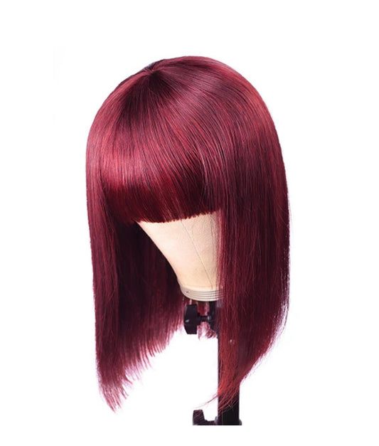 Short Bob Human Hair Wigs With Bang, 99J Machine Made Wig